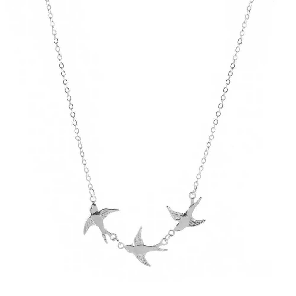 "3 Little Birds" Sparrow Gold Dainty Pretty Bohemian Hippie Peace Gift Necklace - Picture 5 of 7